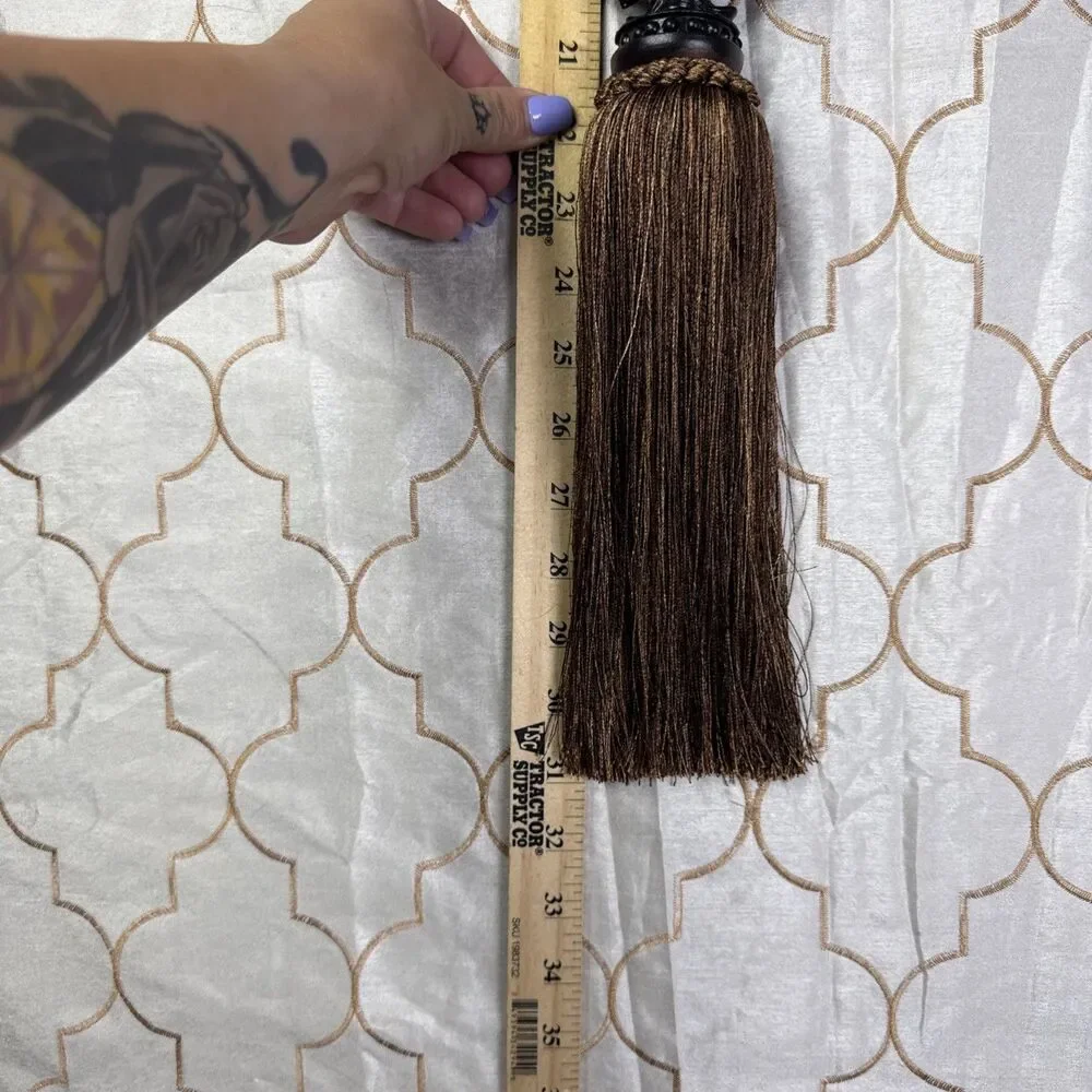 Curtain Tie Back Faux Wood Resin Center Rayon 9”Fringe